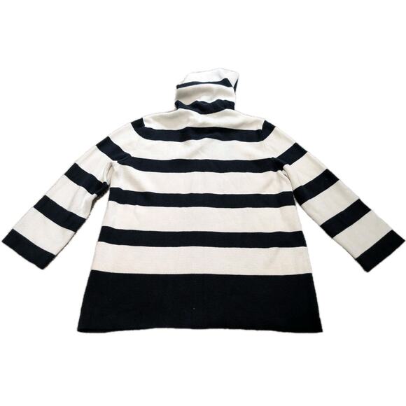 CHAPS Black White Striped Knit Long Sleeve Sweater Zip Front Size M - Picture 2 of 6